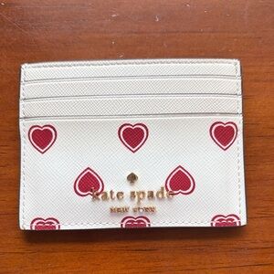Kate Spade Cream Card Holder with Red Hearts